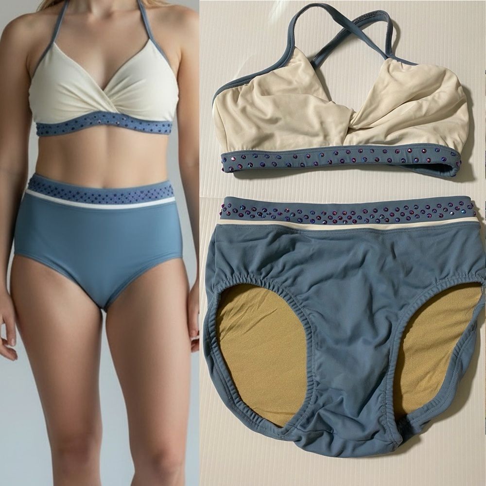 Second Skin Custom solo dance costume convention blue white 2 piece XSA adult